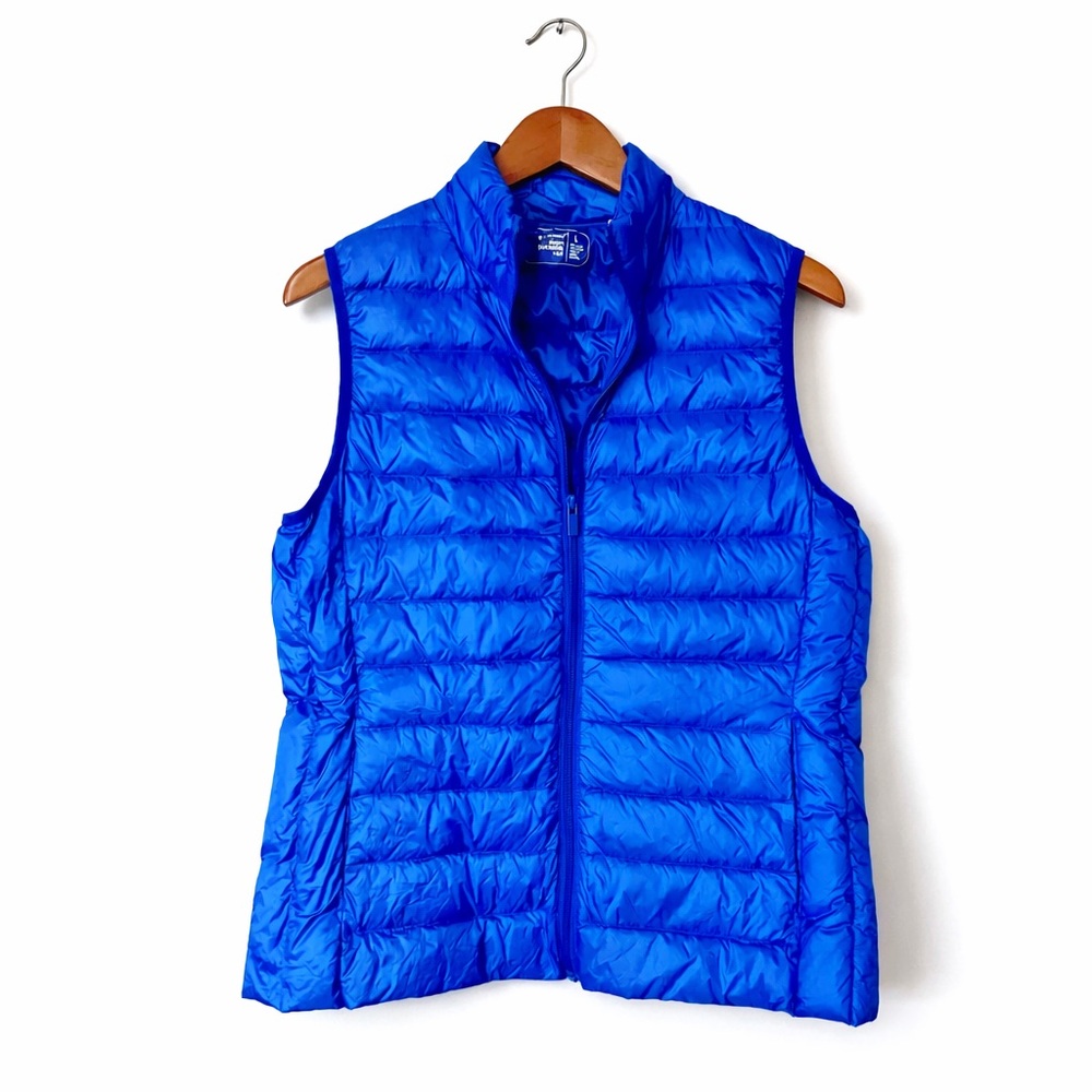 Be Inspired Blue Down Puffer Vest Packable Lightweight Quilted Size L